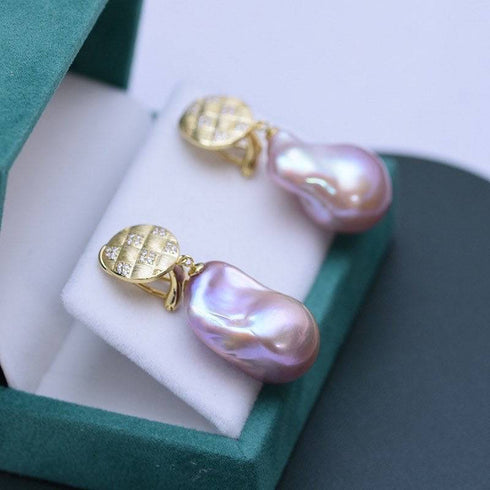 Luxurious Purple Large Baroque Pearl Earrings - House Of Pearls
